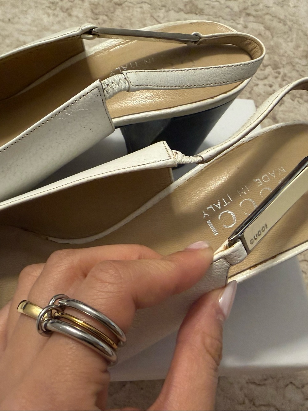 Gucci White Leather Slingback Block Heel Mules — US7W - Picture 2 of 5